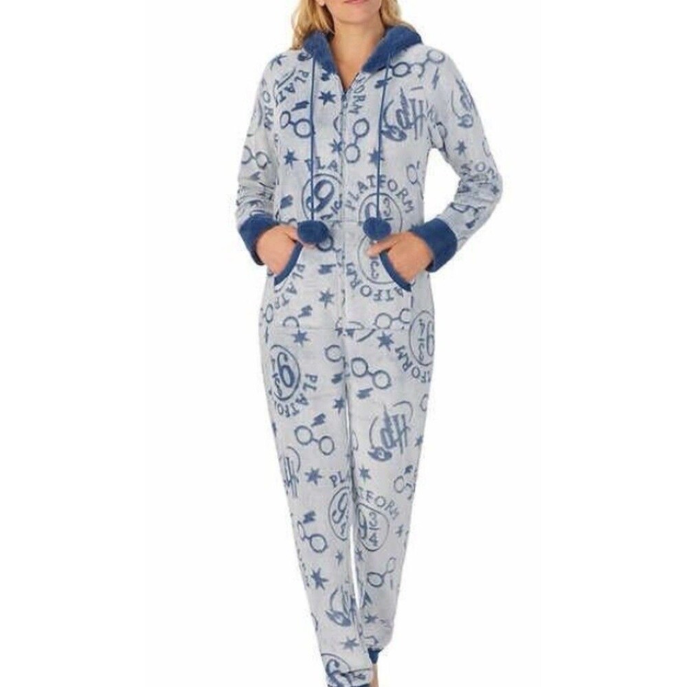 Harry Potter Pajama Romper Jumpsuit Sz M Cozy Fleece Wizarding World